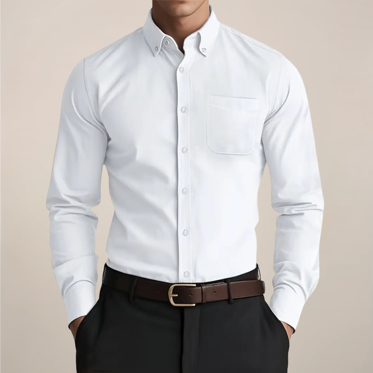 Men's Casual Long Sleeve Button-Down Shirt with Chest Pocket