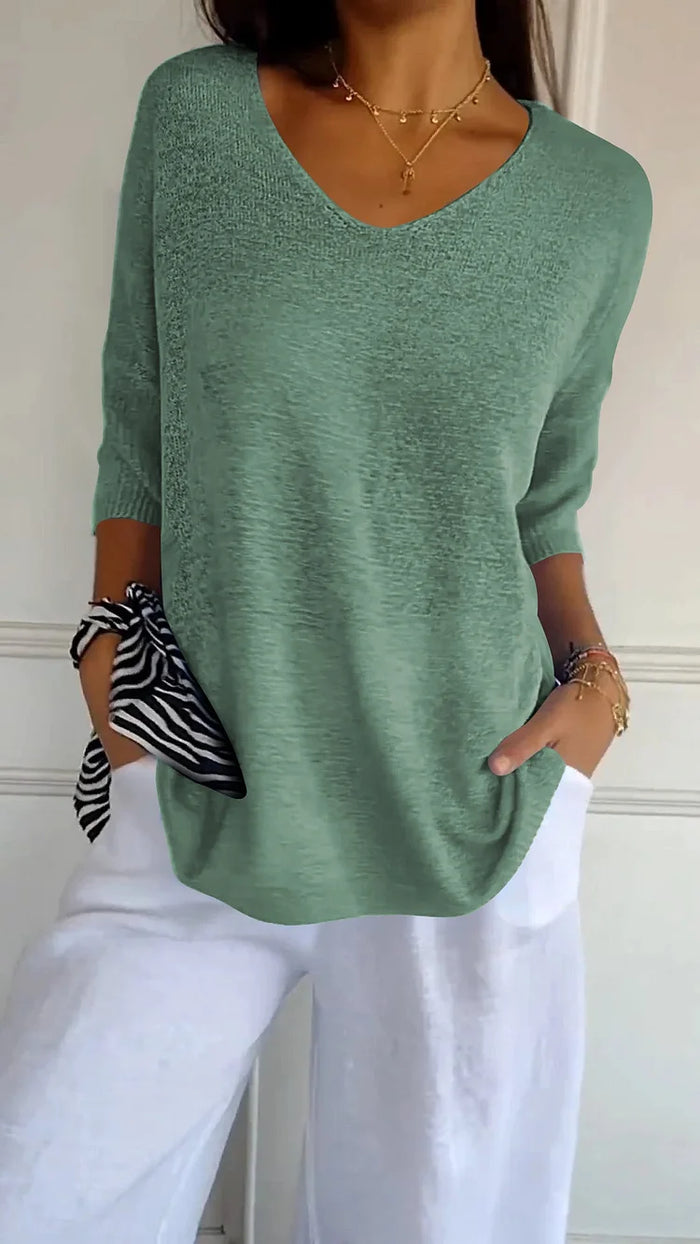 Women's Casual V-Neck Tee with 3/4 Sleeves