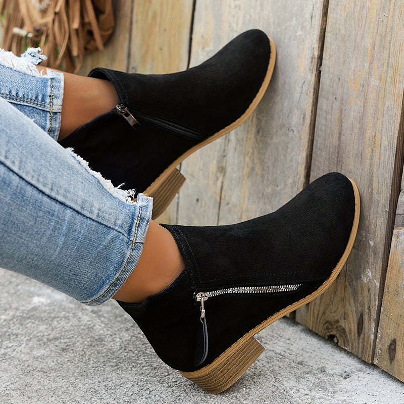 Women's Low Heel Ankle Boots | with Side Zipper