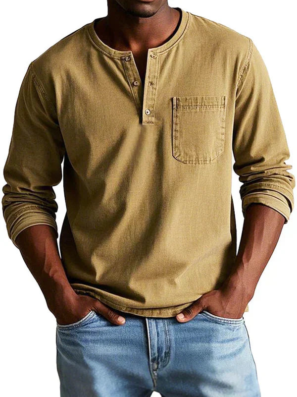 Men's Casual Long Sleeve Henley T-Shirt