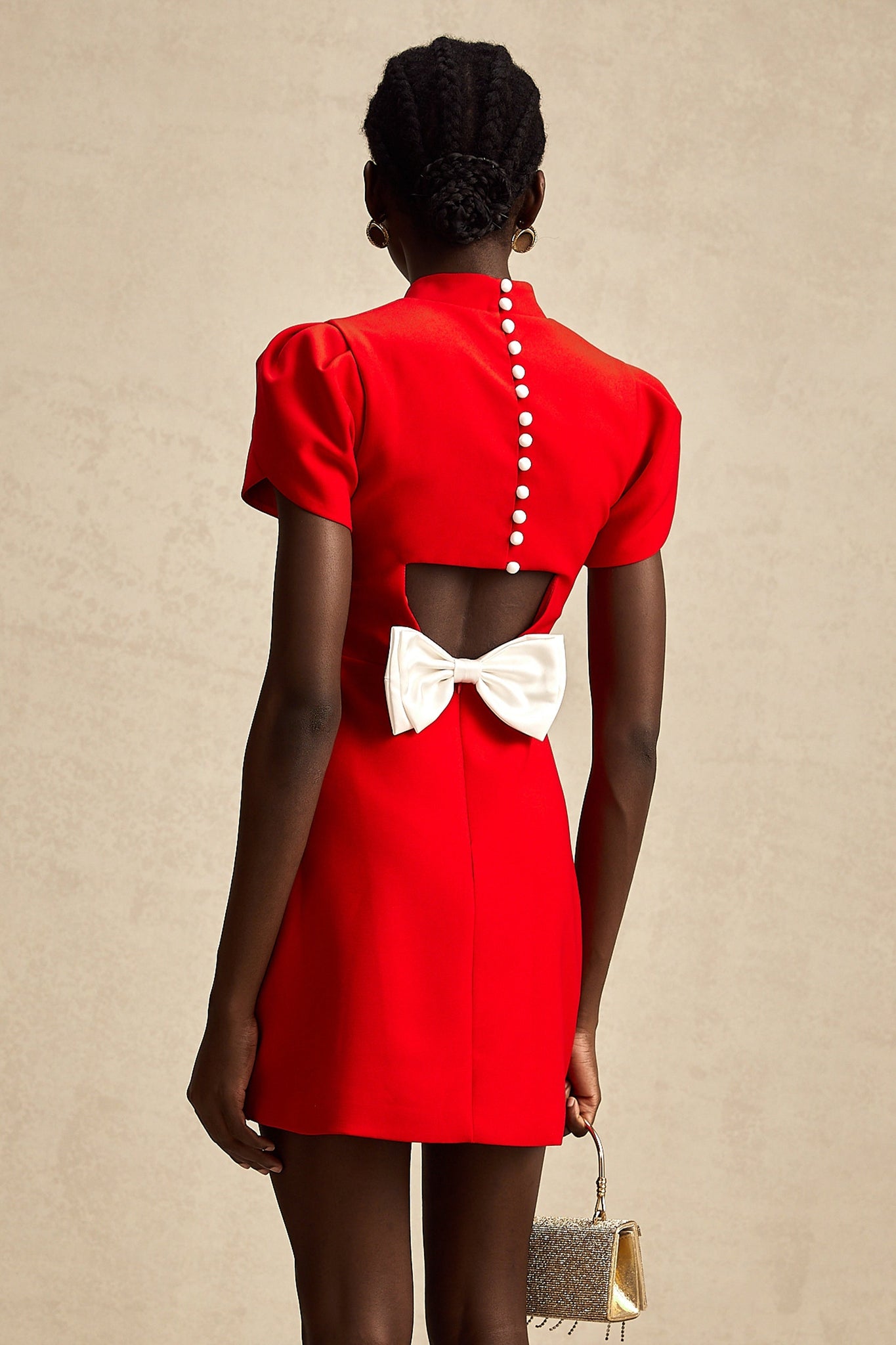 Cherry Red Mini Dress with Back Bow Detail for Women - Irene