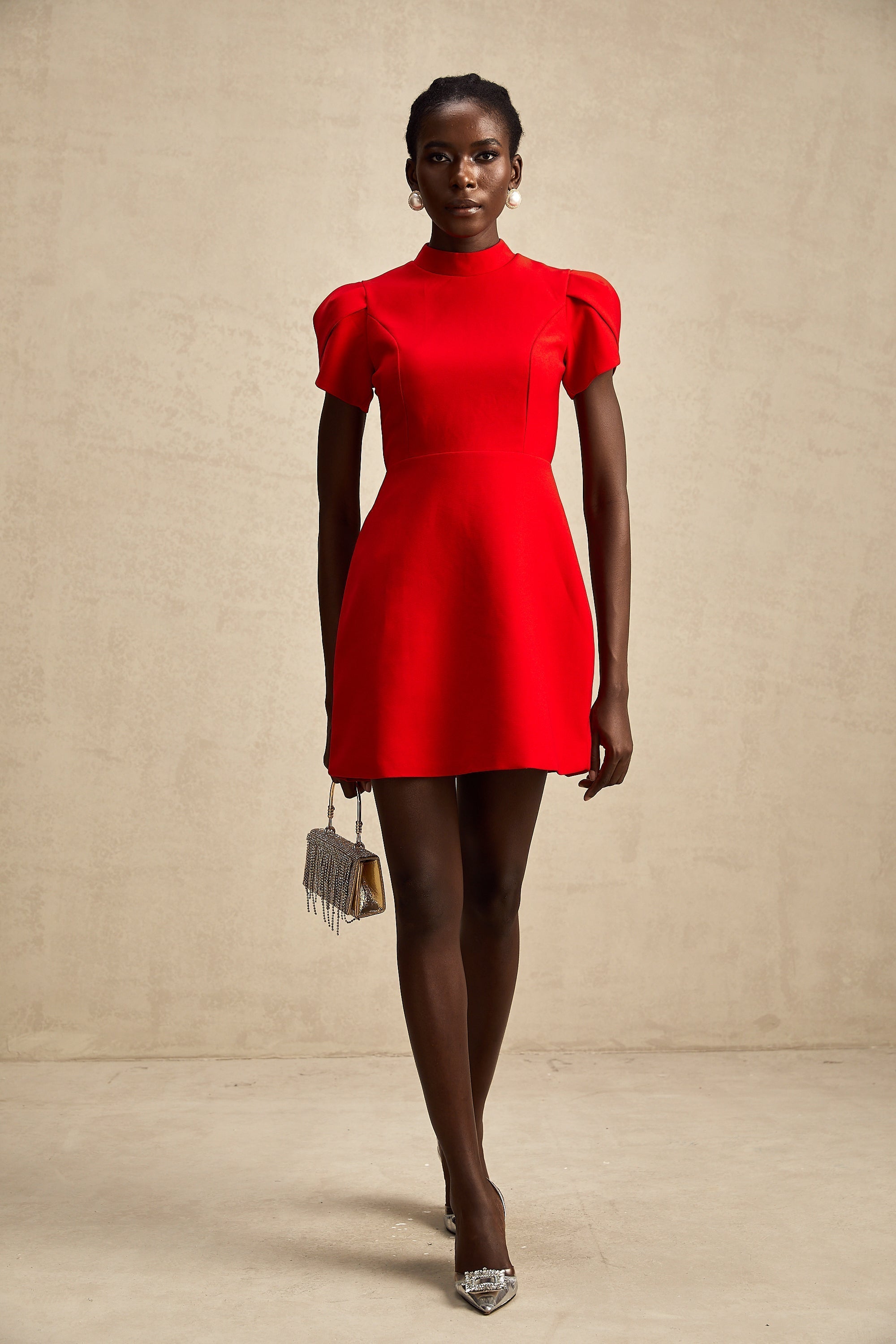 Cherry Red Mini Dress with Back Bow Detail for Women - Irene