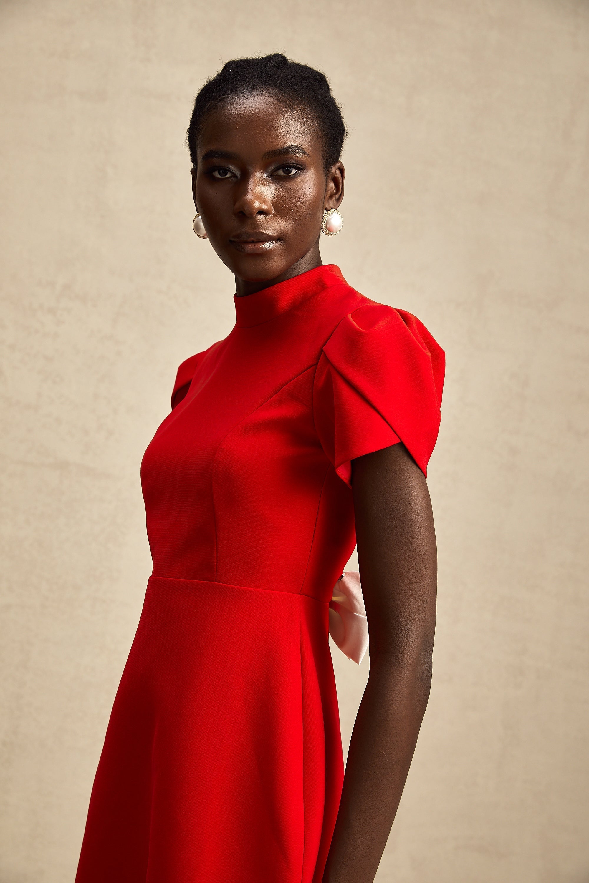 Cherry Red Mini Dress with Back Bow Detail for Women - Irene
