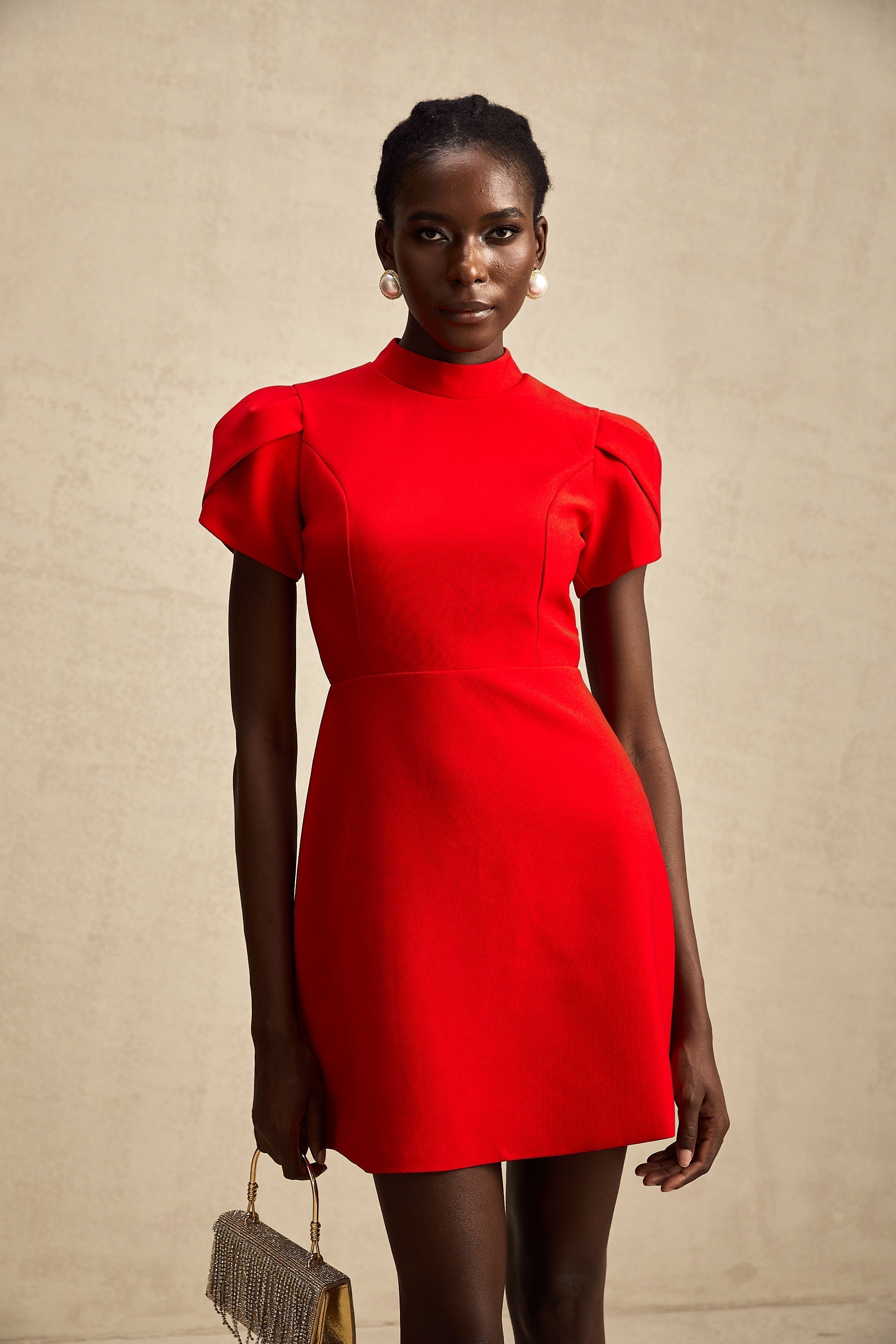 Cherry Red Mini Dress with Back Bow Detail for Women - Irene