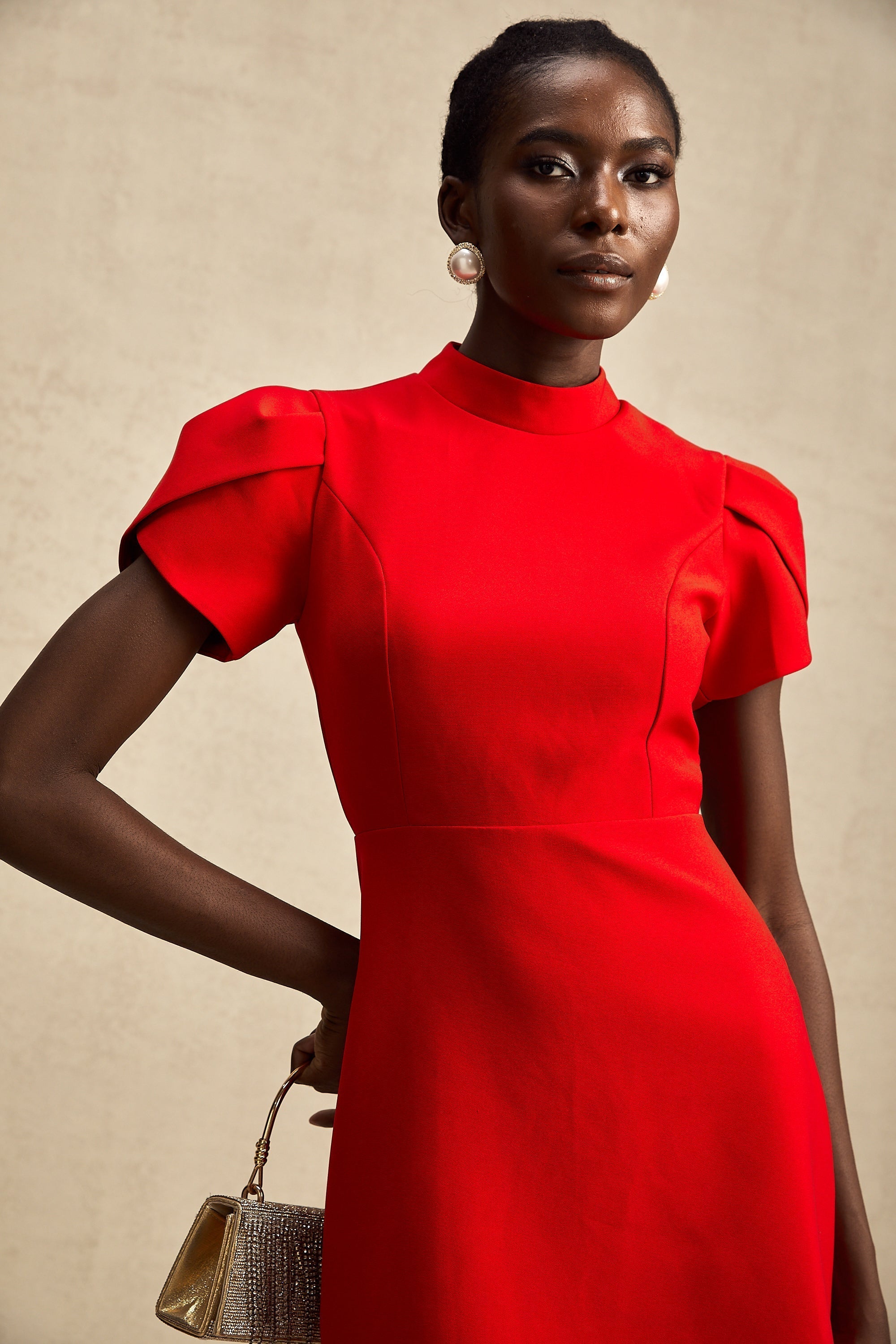 Cherry Red Mini Dress with Back Bow Detail for Women - Irene