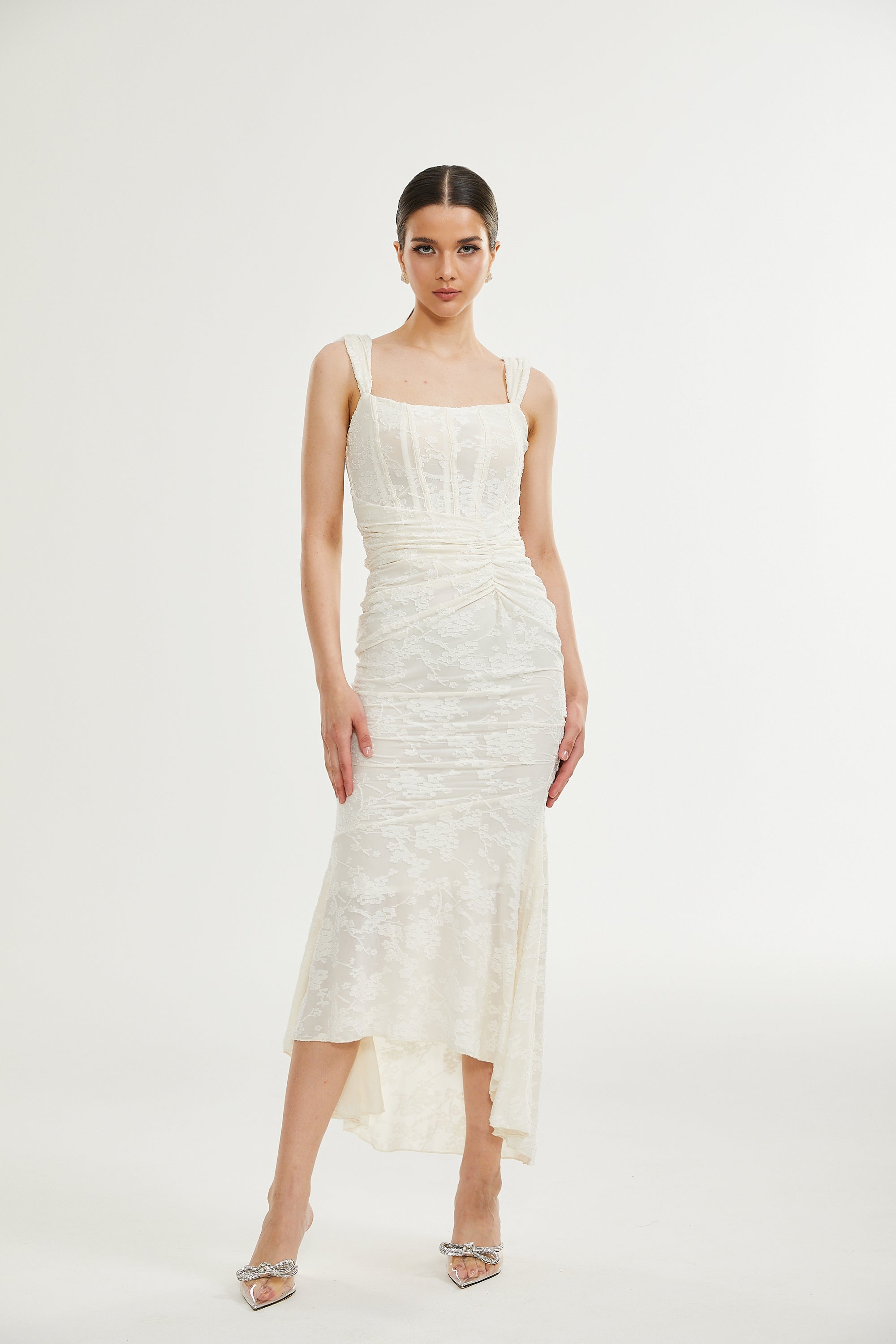 Ivory Lace Maxi Dress with Wide Straps for Women - Emma