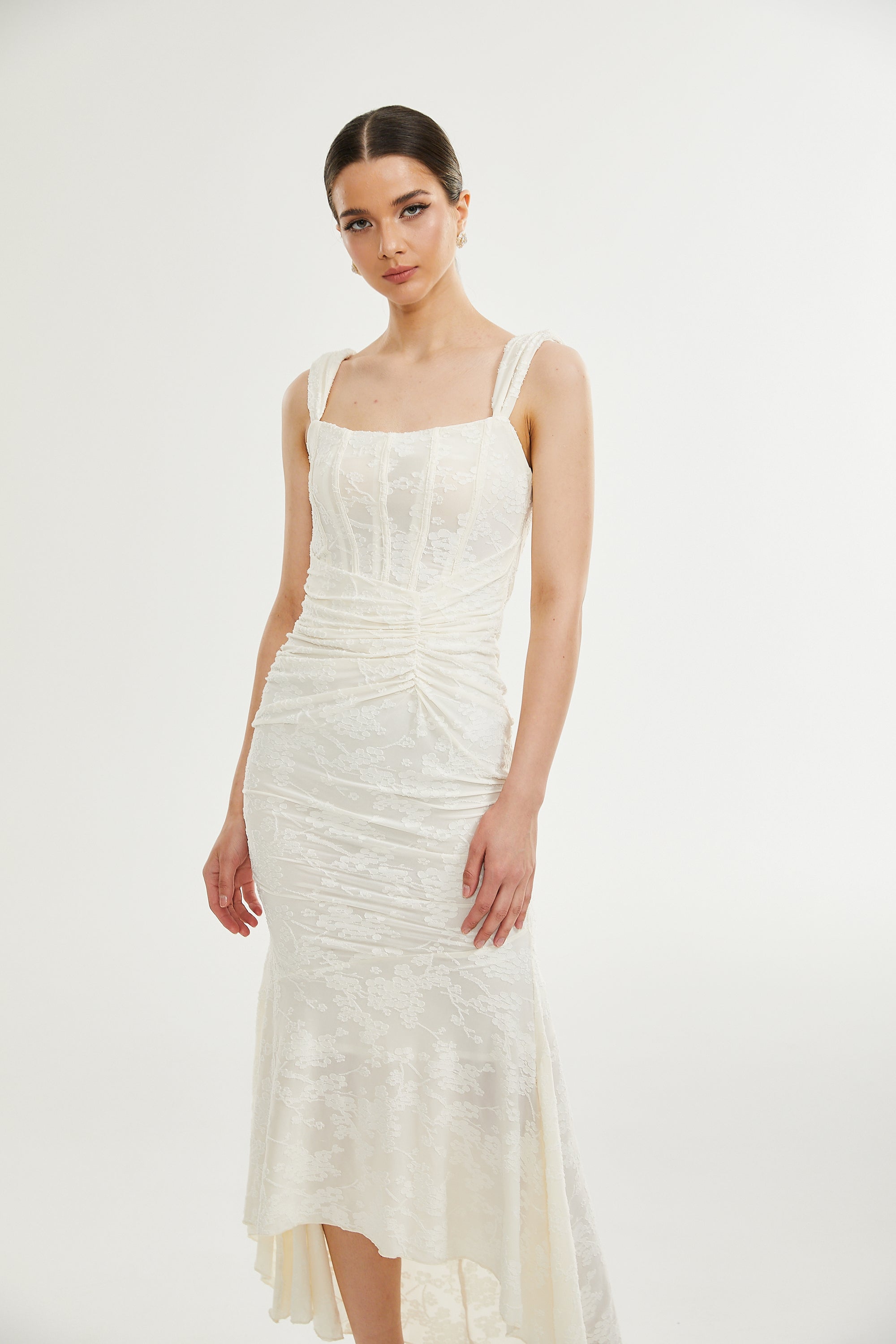 Ivory Lace Maxi Dress with Wide Straps for Women - Emma