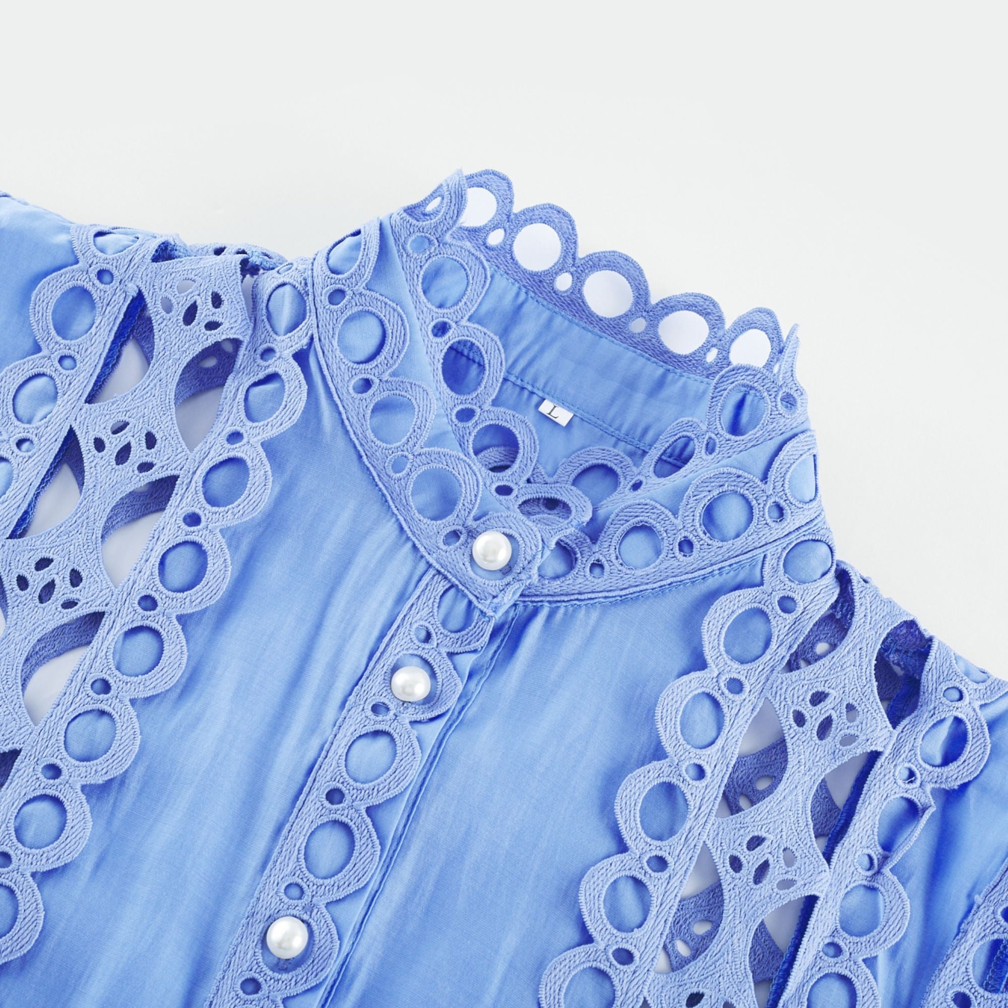 Sky Blue Lace Dress with Tie Belt for Women - Ornella