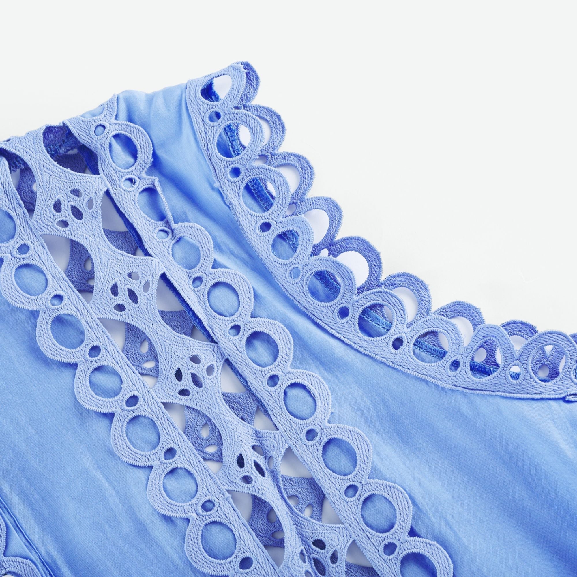 Sky Blue Lace Dress with Tie Belt for Women - Ornella