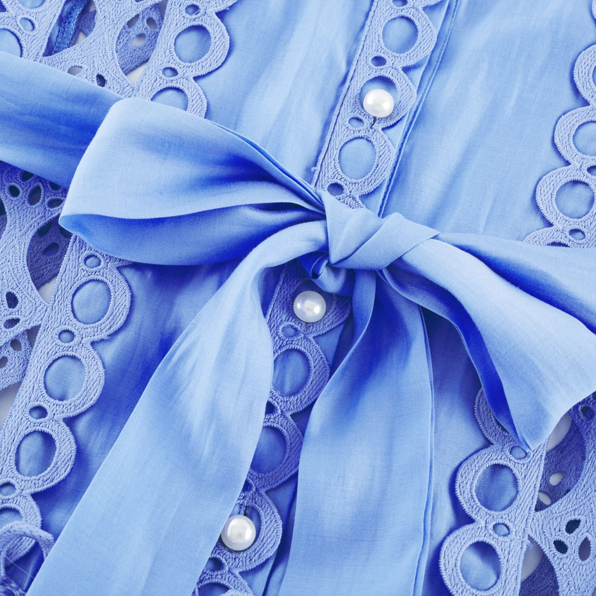 Sky Blue Lace Dress with Tie Belt for Women - Ornella