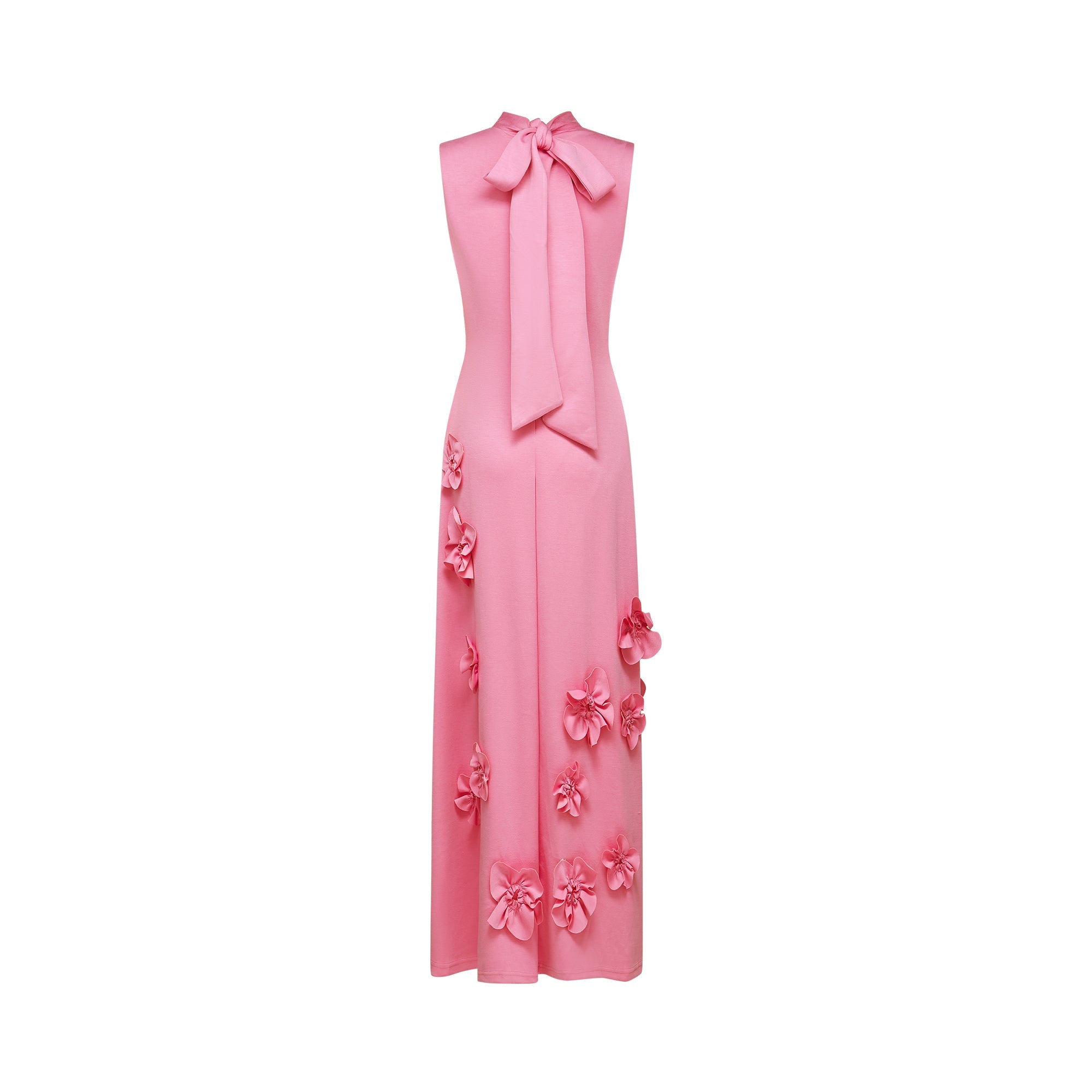 Pink Maxi Dress with 3D Floral Appliqué for Women - Viola