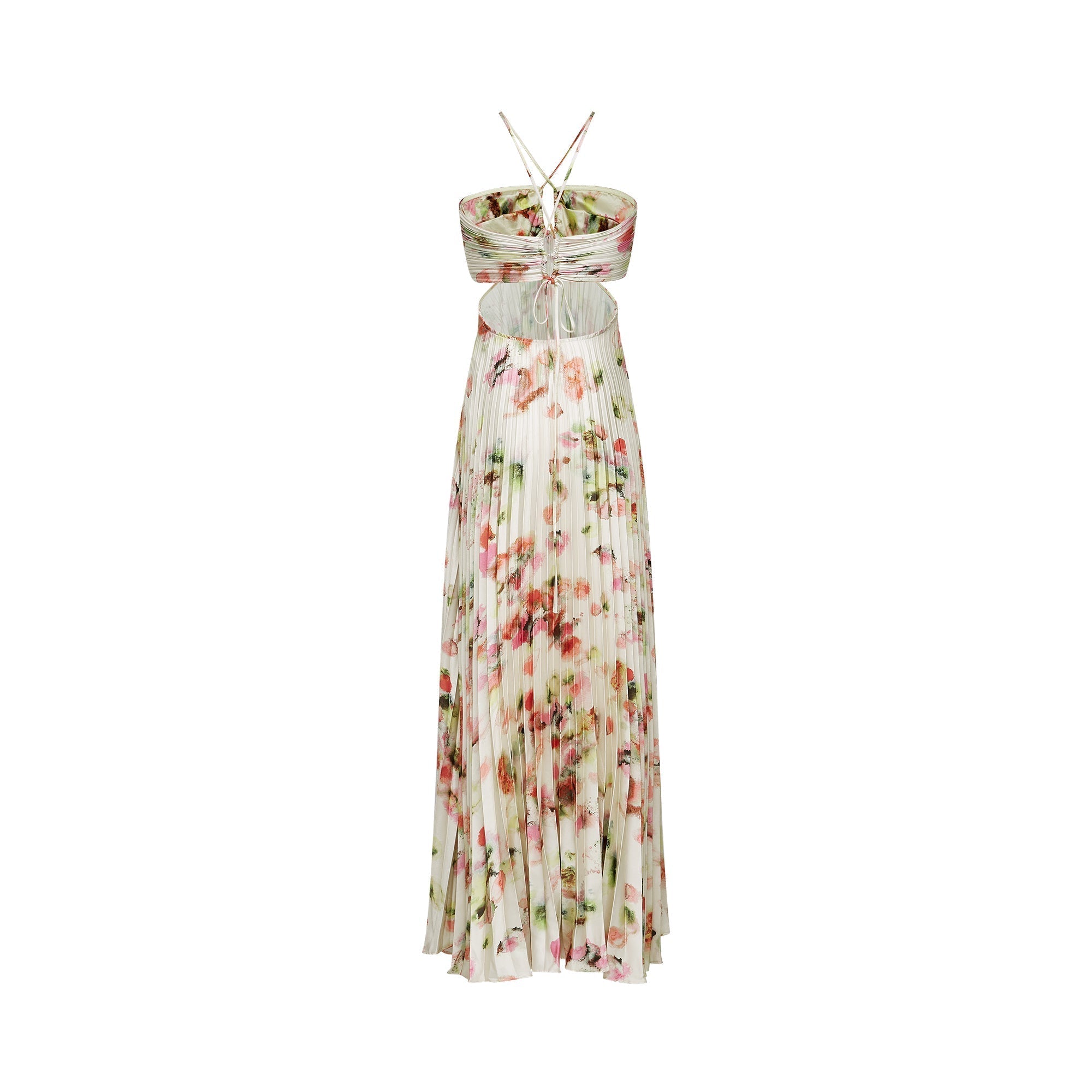 Floral Print Pleated Halter Maxi Dress in Ivory for Women - Marta