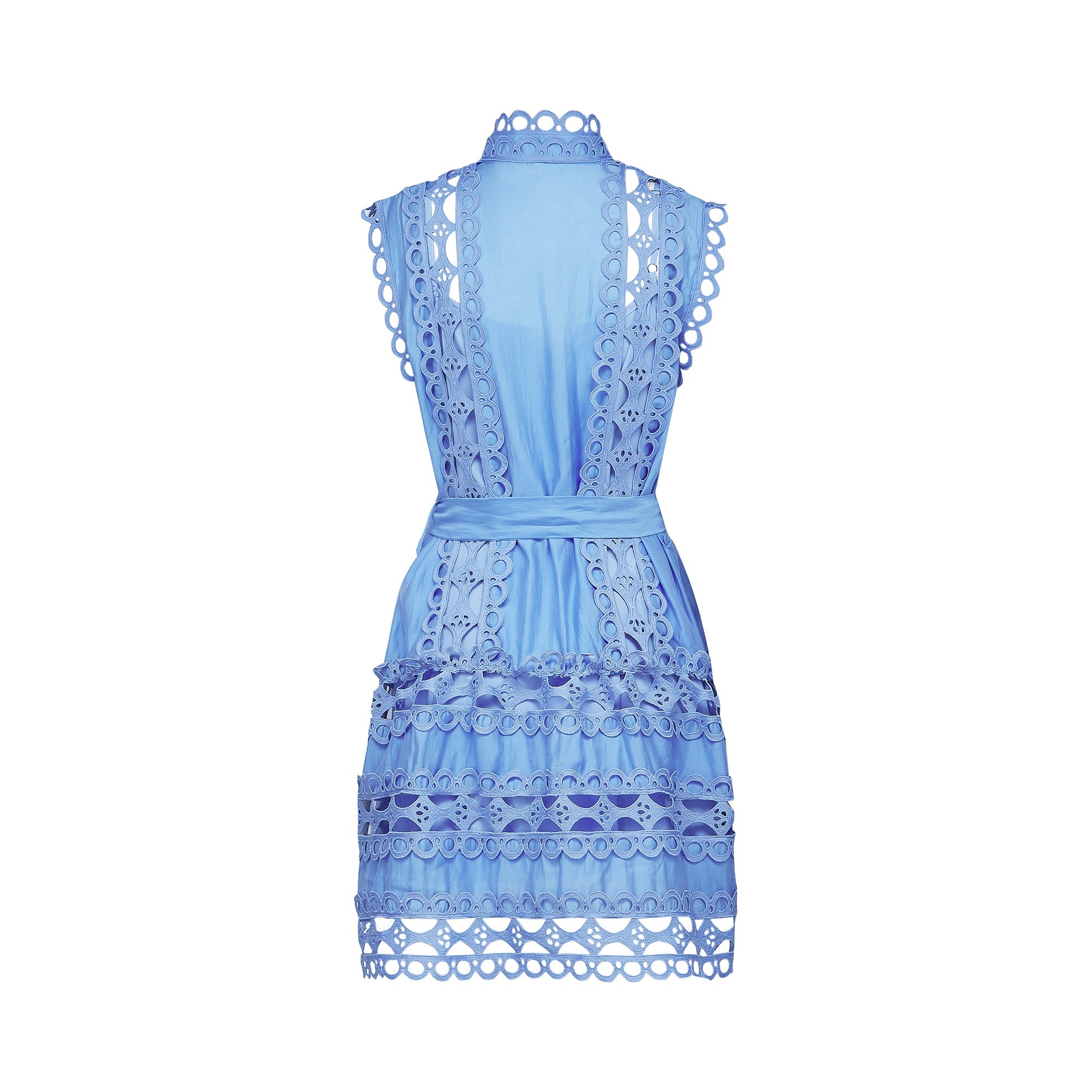 Sky Blue Lace Dress with Tie Belt for Women - Ornella