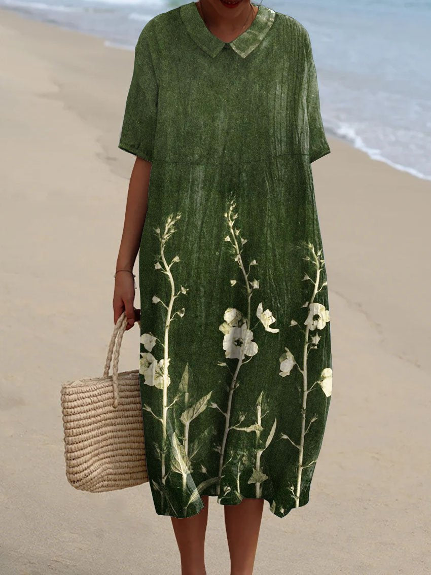 Floral Print V-Neck Midi Dress for Women | Summer Style
