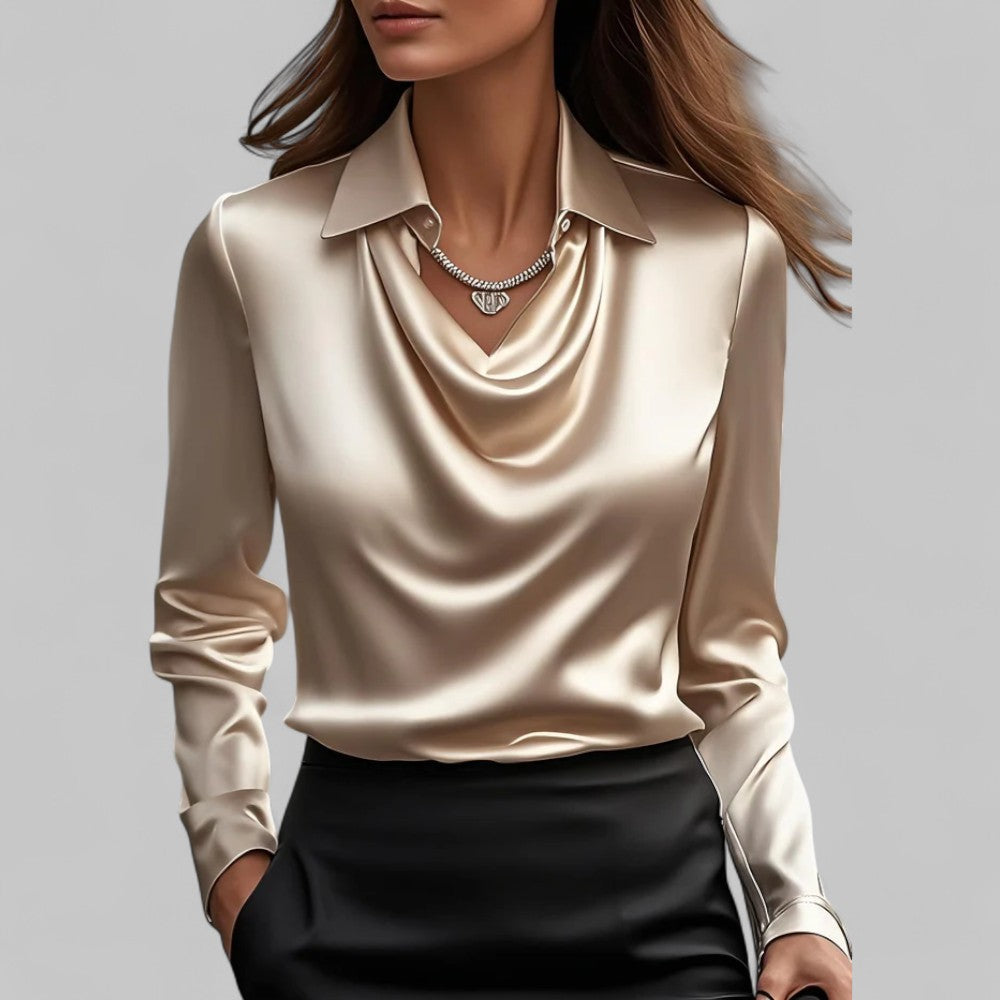 Women's Long Sleeve Waterfall Neck Blouse