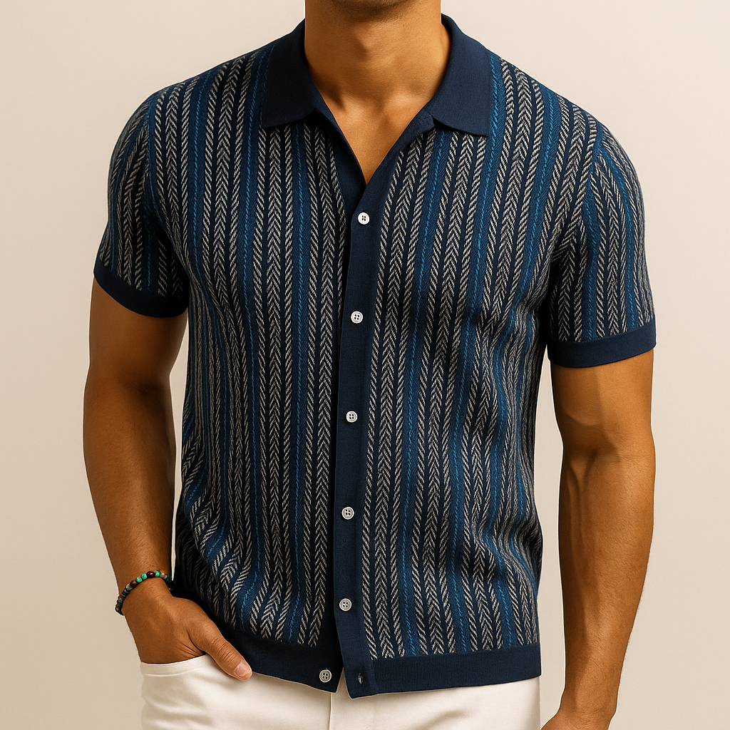 Men's Retro Striped Button-Up Shirt | Short Sleeve