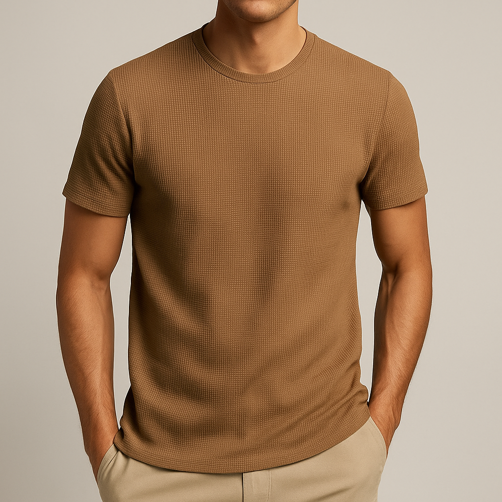 Men's Waffle Knit Casual Crew Neck T-Shirt | Short Sleeve