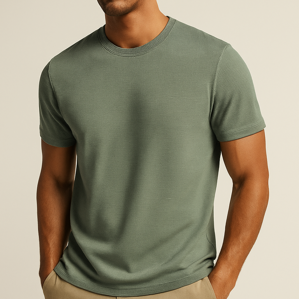 Men's Waffle Knit Casual Crew Neck T-Shirt | Short Sleeve