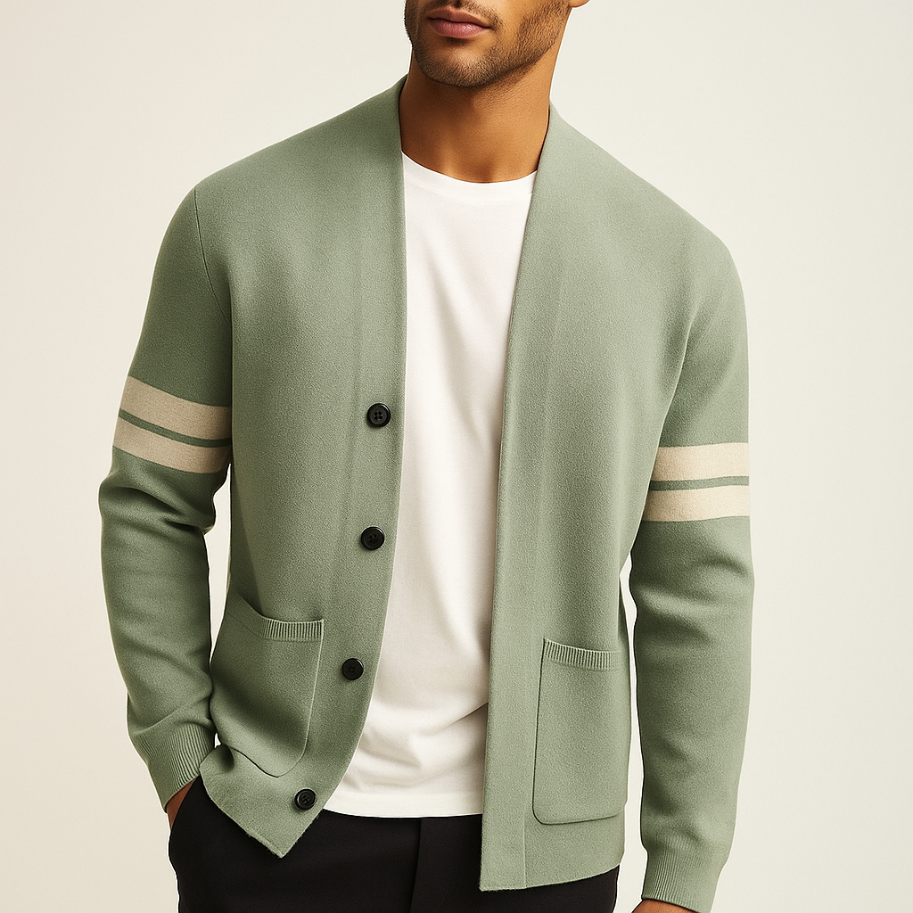 Men's Slim-Fit Button-Front Cardigan | with Striped Sleeve
