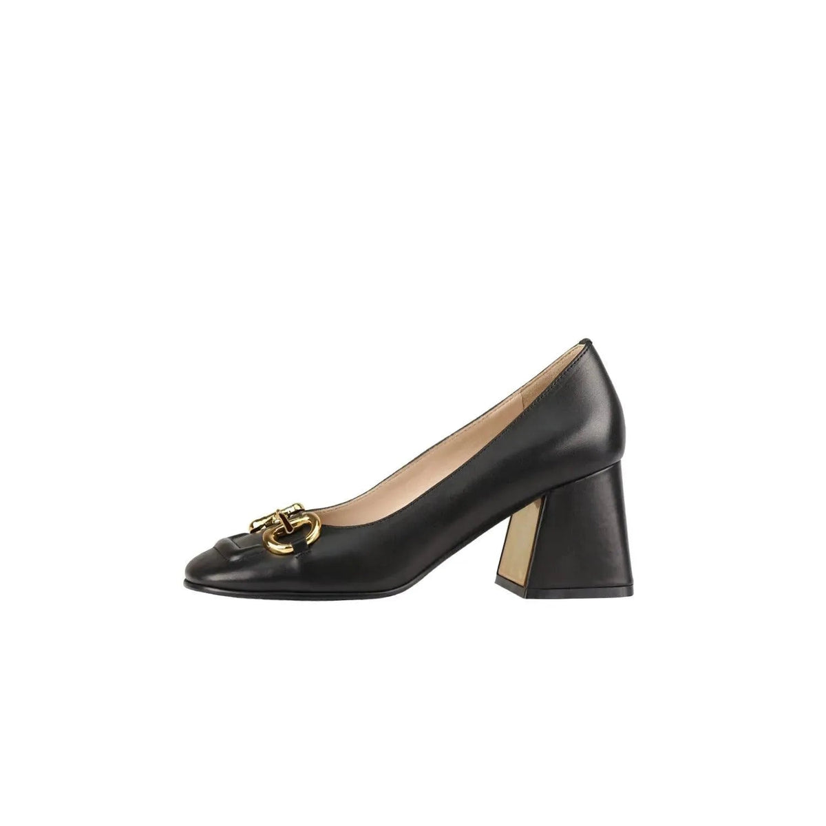 Women's Square Toe Block Heel Pumps | with Front Buckle Detail