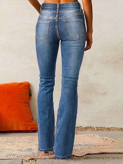 High-Waisted Flared Jeans for Women | Double Button Closure