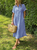 Women’s Short Sleeve Striped Button Down Shirt Dress | Midi