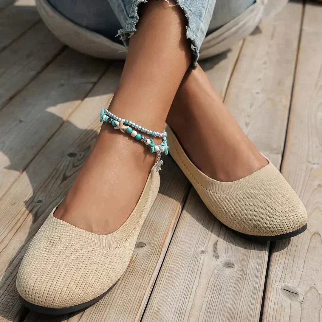 Women's Round Toe Knit Ballet Flats | Slip-On