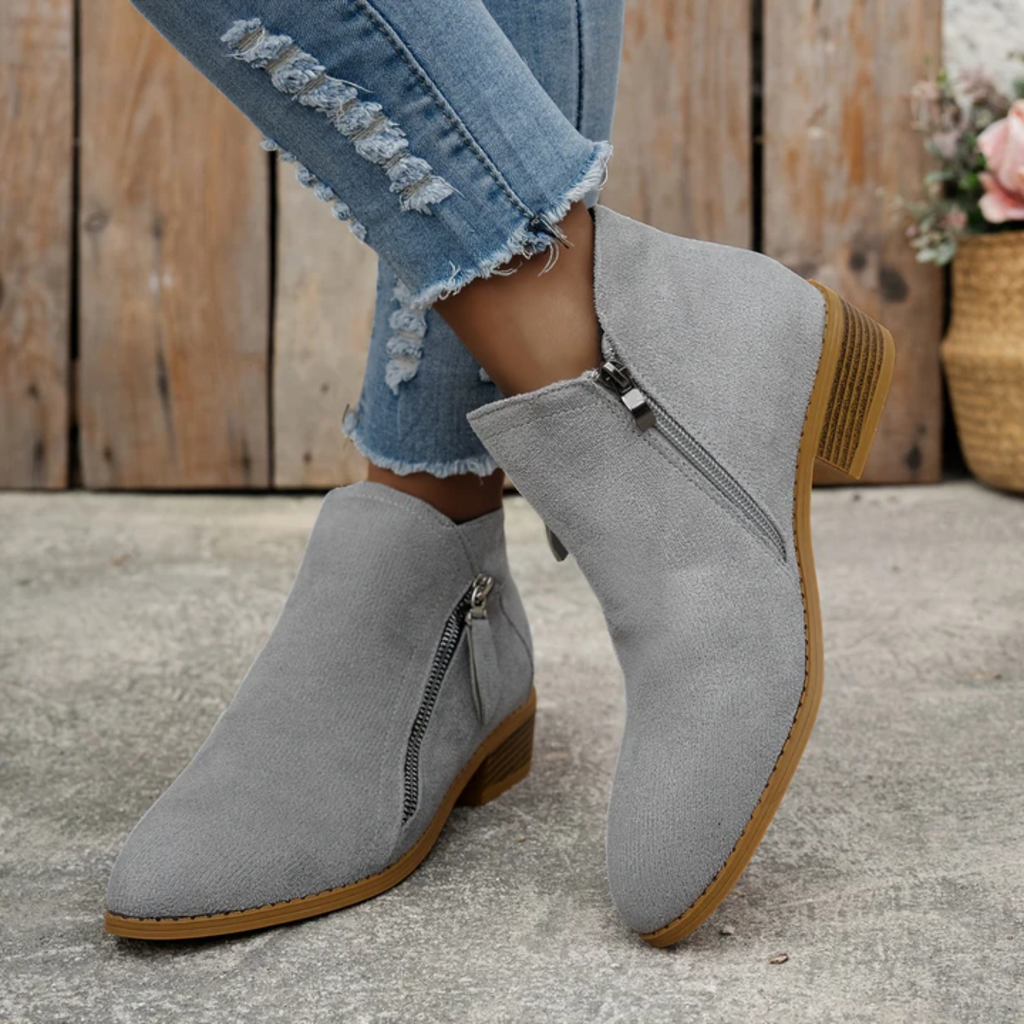 Women's Low Heel Ankle Boots | with Side Zipper