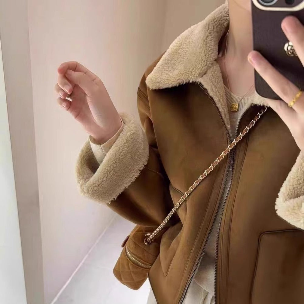 Faux Shearling Jacket with Zip Closure for Women - Erika