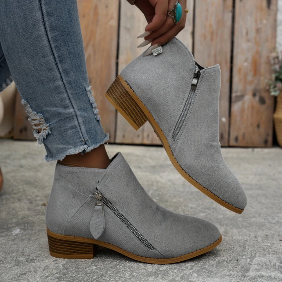 Women's Low Heel Ankle Boots | with Side Zipper