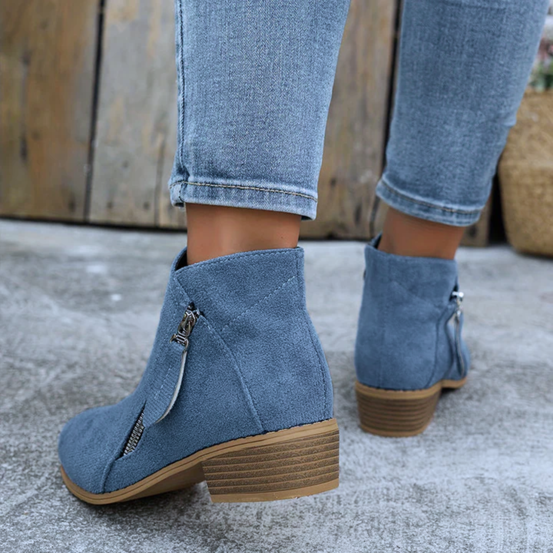 Women's Low Heel Ankle Boots | with Side Zipper