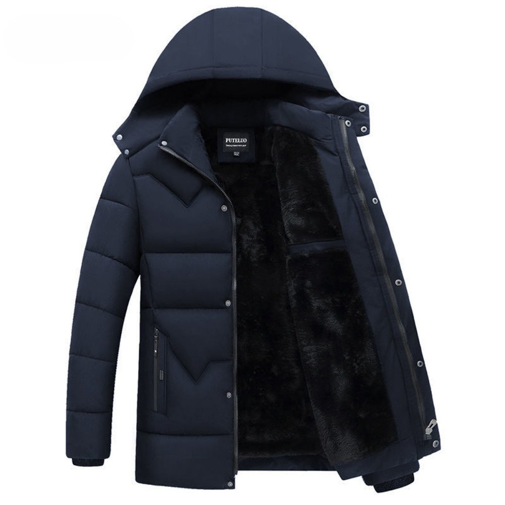 Hooded Fleece Lined Winter Coat with Zipper for Men - Carmela