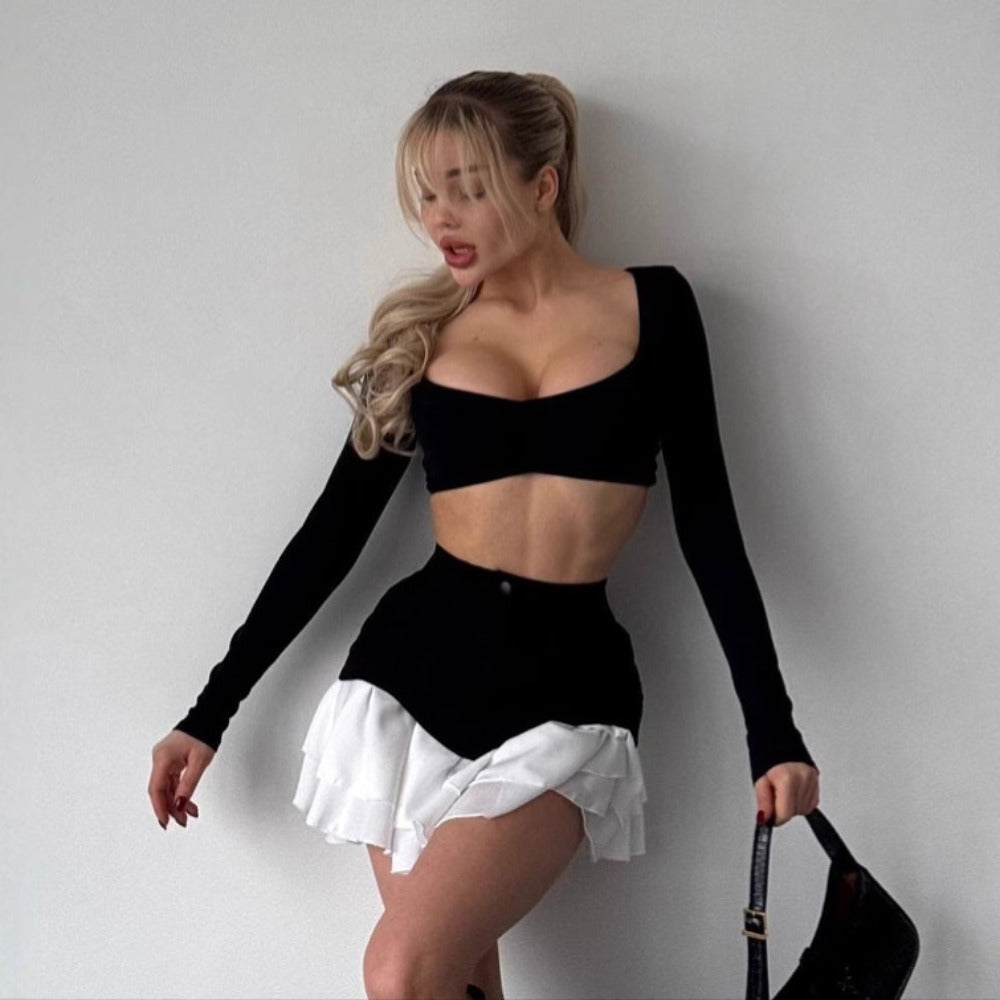 High-Waisted Mini Skirt with Button Detail for Women - Clotilde