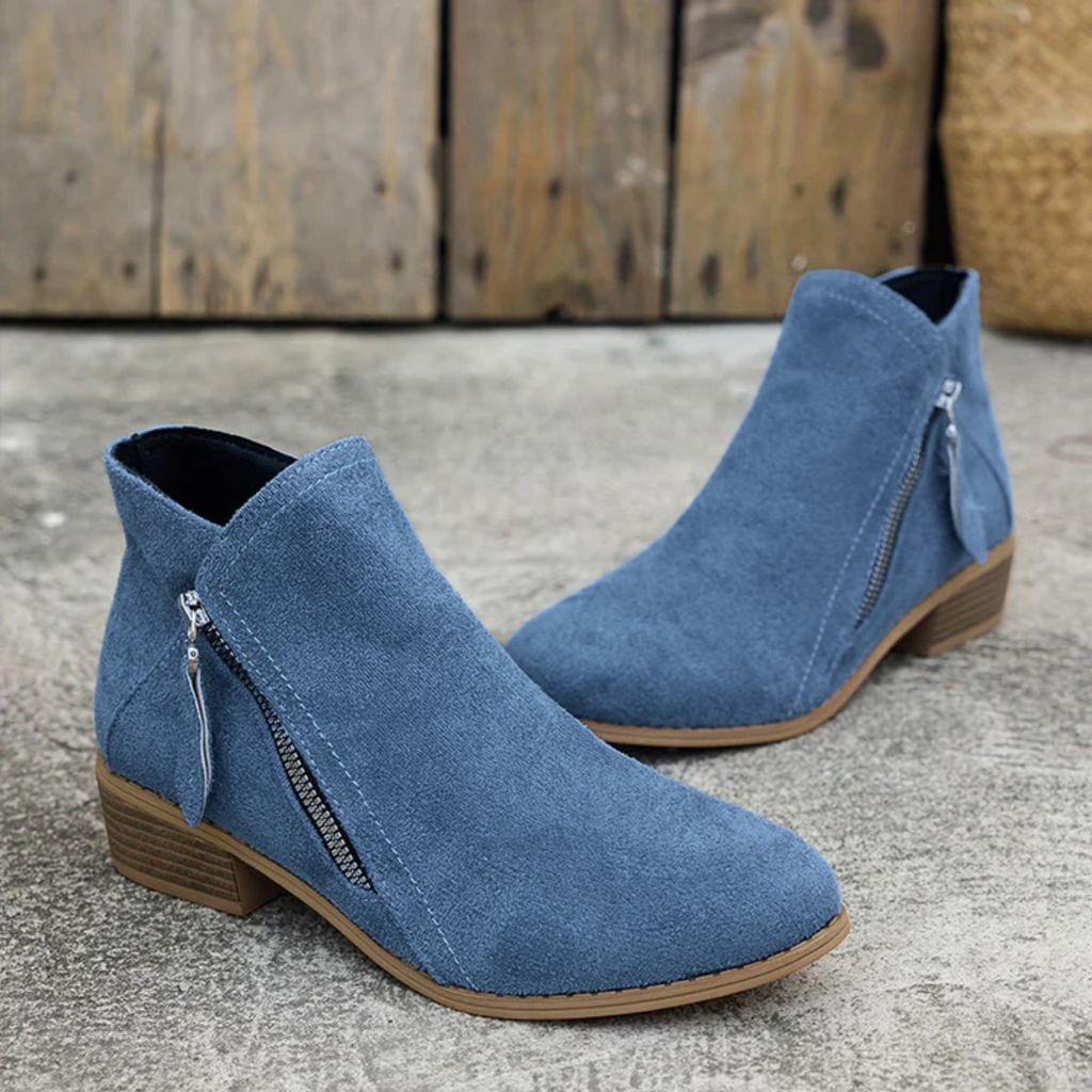 Women's Low Heel Ankle Boots | with Side Zipper