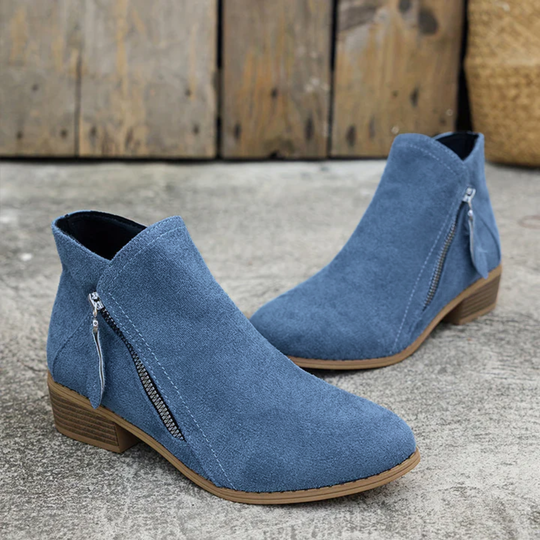 Women's Low Heel Ankle Boots | with Side Zipper