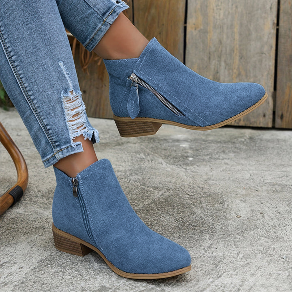 Women's Low Heel Ankle Boots | with Side Zipper