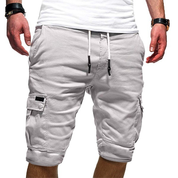 Men's Casual Cargo Shorts with Drawstring and Multiple Pockets