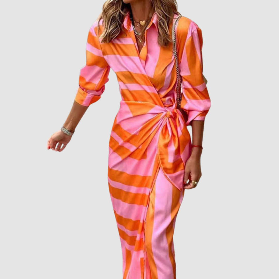 Women's Printed Midi Wrap Dress | with Tie Waist