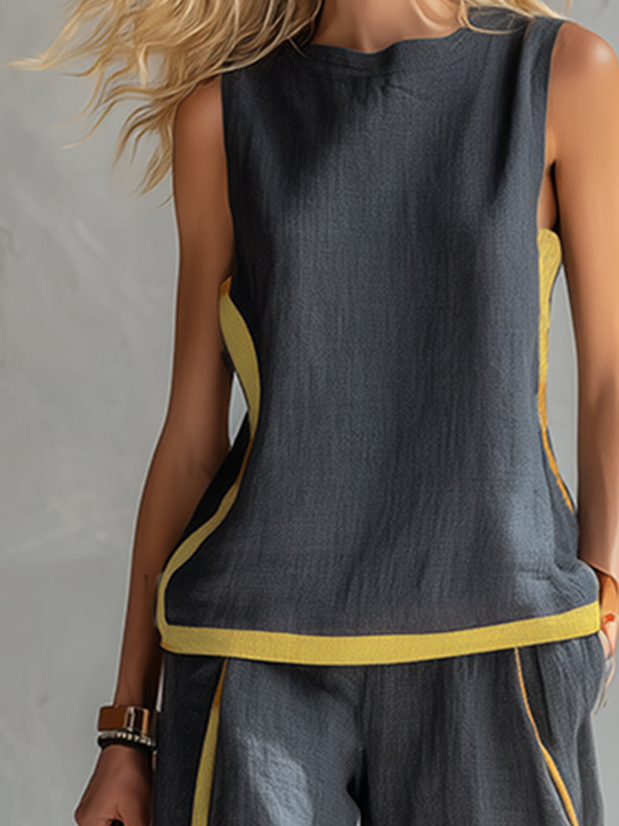 Women's 2-Piece Summer Outfit | Sleeveless Top and Wide-Leg Pants Set