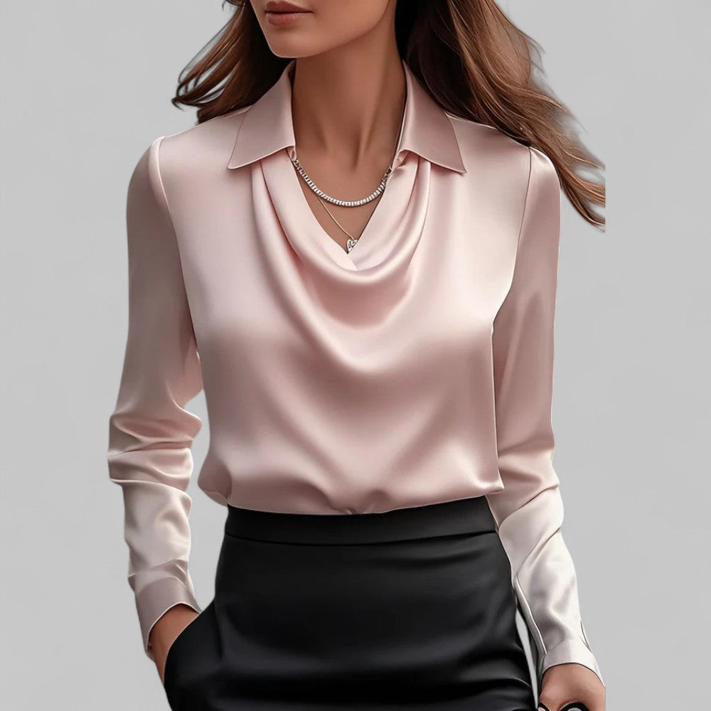 Women's Long Sleeve Waterfall Neck Blouse