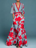 Women's V-Neck Wrap Floral Maxi Dress | with Pockets