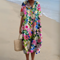 Women's Summer Floral V-Neck Maxi Dress | Short Sleeve