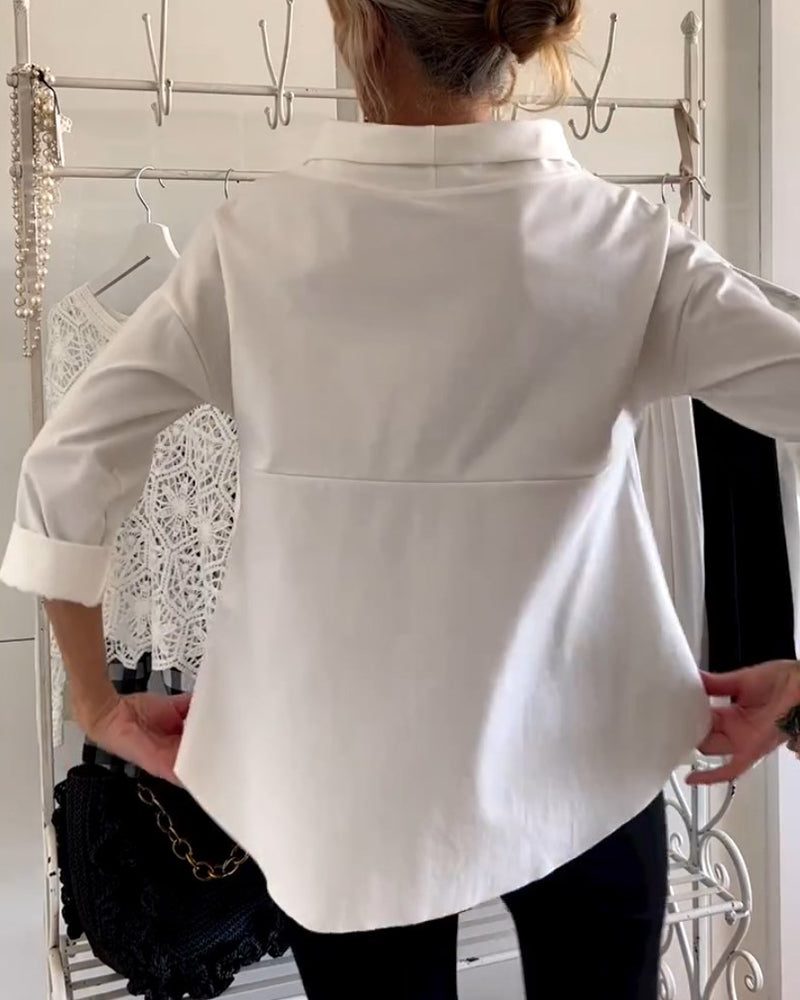 Casual Waterfall Neck Blouse for Women | 3/4 Sleeves