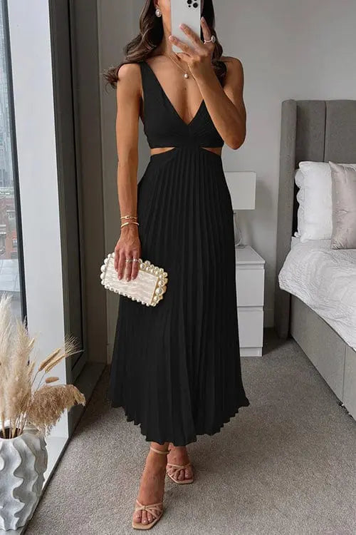 Pleated Midi Dress for Wedding Guests