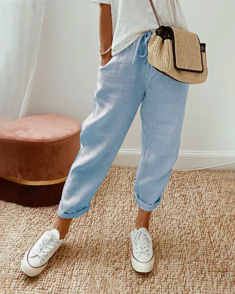 Women's Relaxed Fit Linen Pants with Drawstring