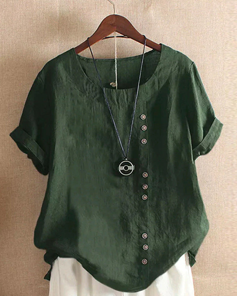 Women's Casual Short Sleeve Linen Blouse for Summer