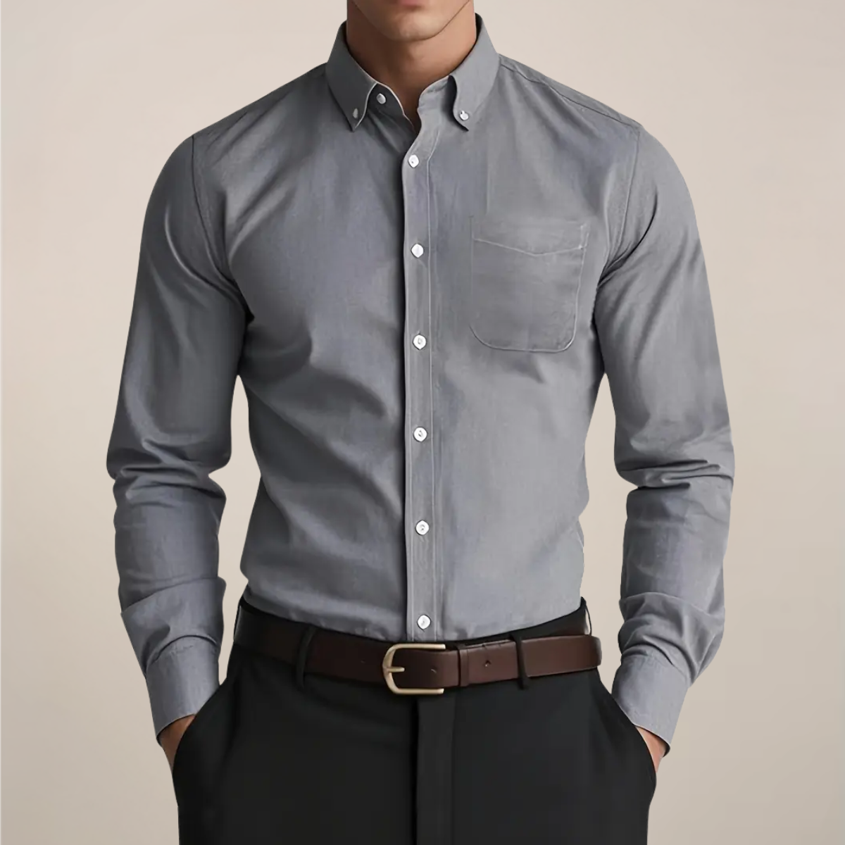 Men's Casual Long Sleeve Button-Down Shirt with Chest Pocket