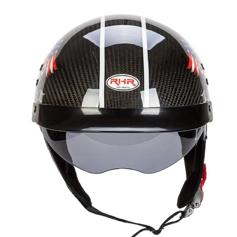 Retro Motorcycle Half-Face Helmet | with Drop-Down Sun Visor