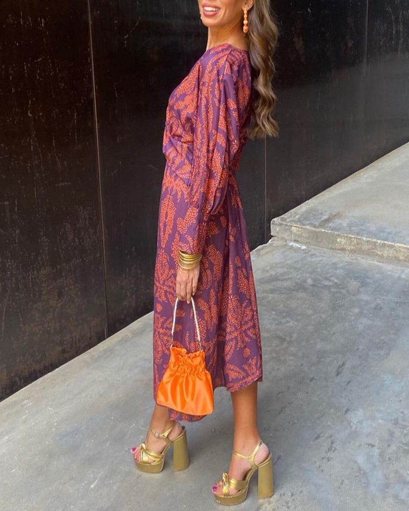 Women's V-Neck Long Sleeve Midi Summer Dress
