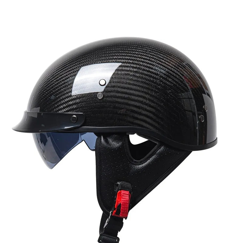 Retro Motorcycle Half-Face Helmet | with Drop-Down Sun Visor